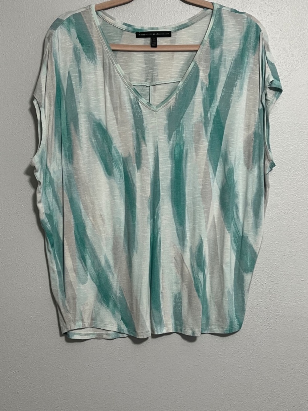 WHBM Green Gray White Print Silver Detail Top Size L